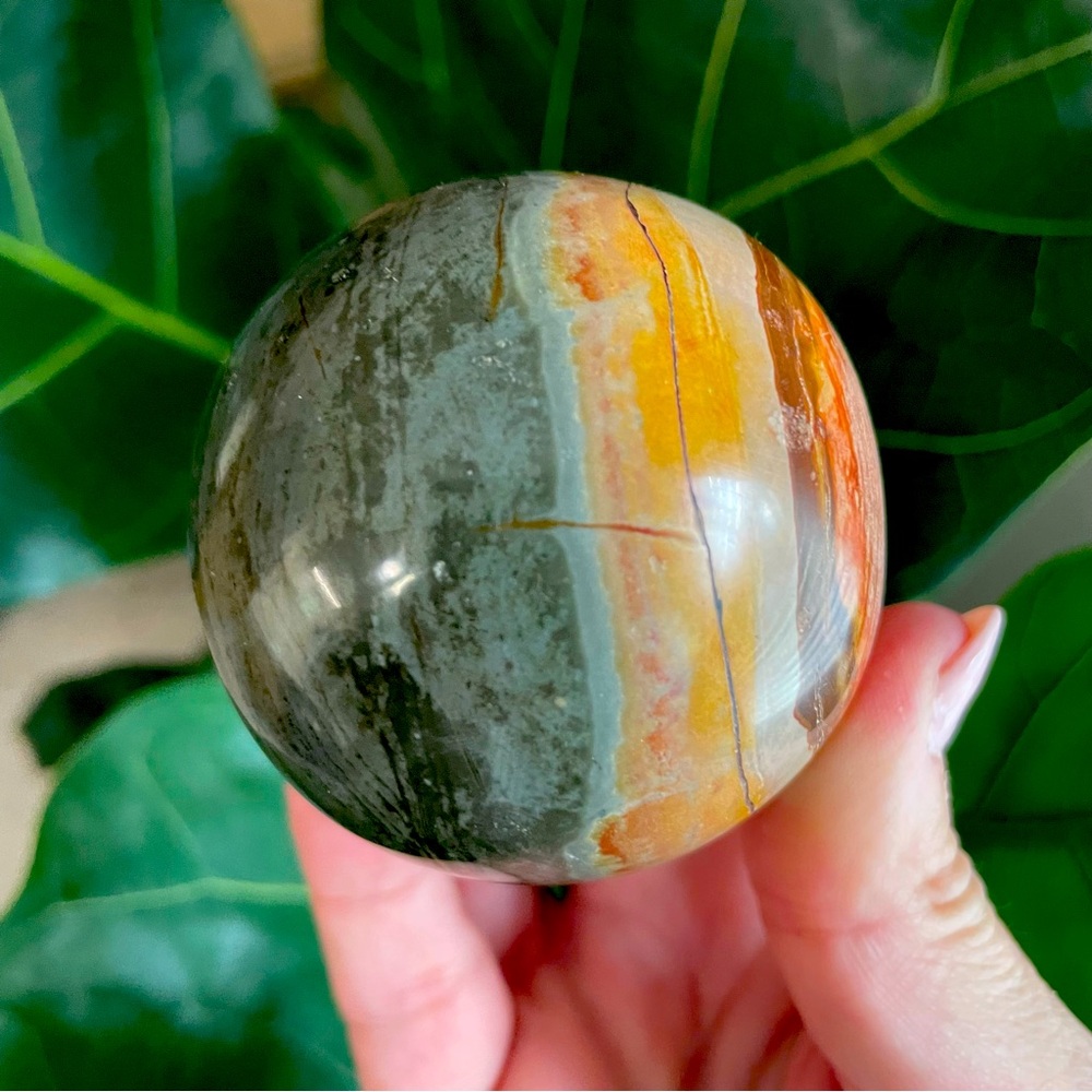 Multicolor polychrome Jasper crystal sphere with stand